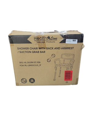 Drive Medical 12445KD-1 Shower Chair with Back and Padded Arms, Adjustable Height Bath Stool with Nonslip Feet, Tub Chair for Elderly, Bath Seat with Back, 350 LB Weight Cap, White