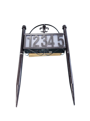 Solar Metal Address Signs for Yard with 50 Customizable House Numbers for Outside - Any Combination, Weather-Resistant Solar-Powered LED Illuminated Address Plaques (Double Stake Item)
