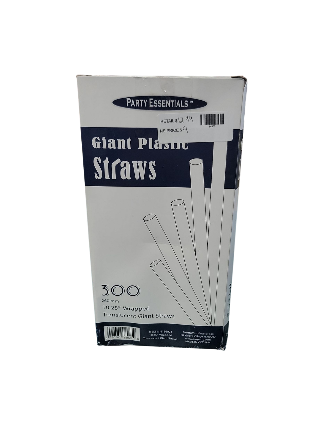 Party Essentials Disposable Plastic Drinking Straws, 10.25&quot; Giant/300 Count, Individually Wrapped Clear