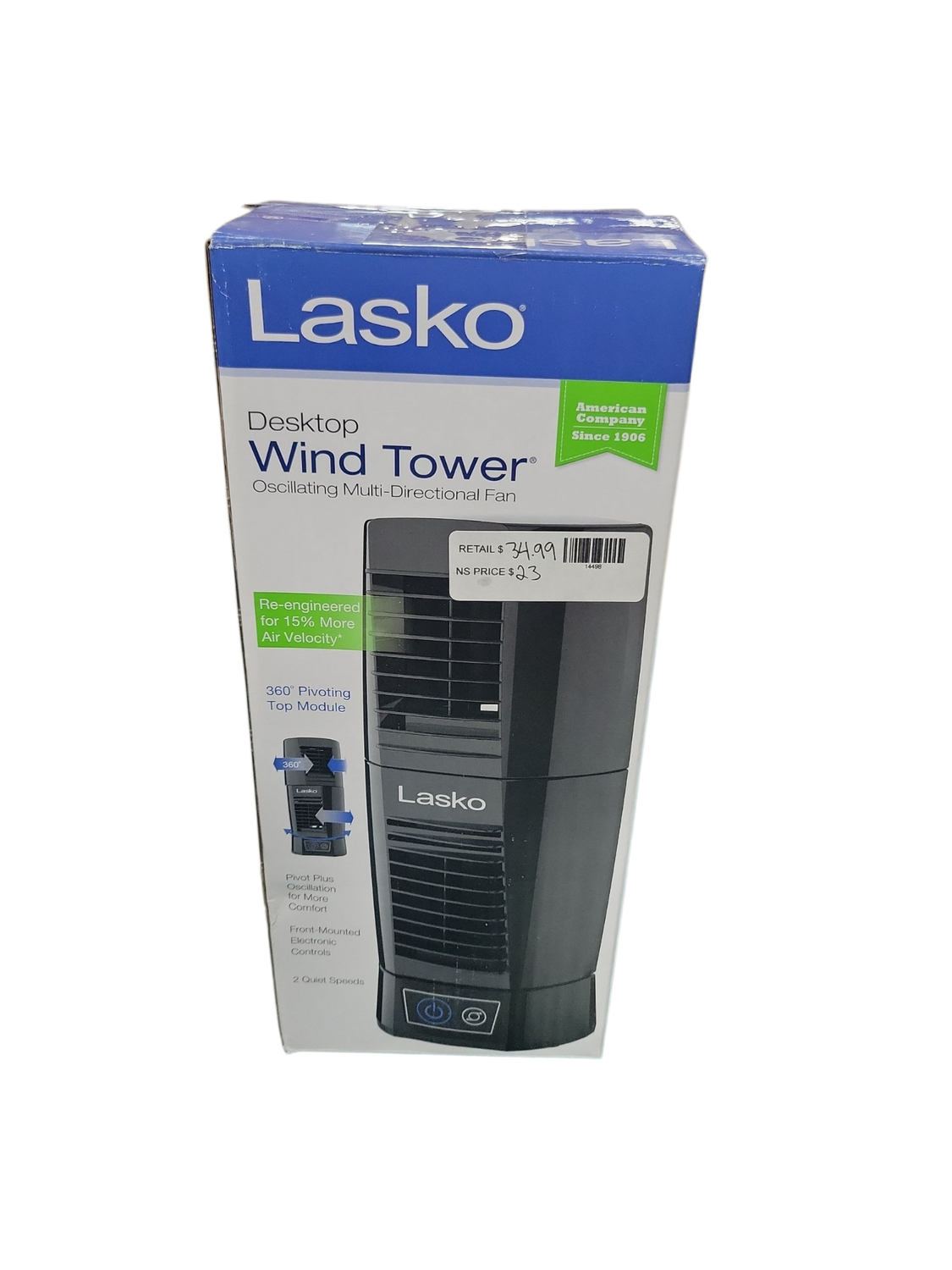 Lasko T13310 Personal Oscillating Table Tower Fan – Small, Quiet, Portable, Electric Plug-In, Mini Desktop Fans for Staying Cool at Home and Office, Day and Night,Black T13310