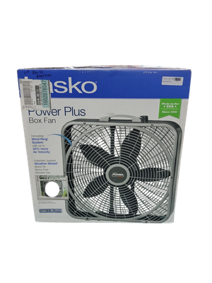 Lasko Power Plus 20 in. 3 Speed Box Fan for Home in Gray with Weather Shield Design for Window Use, 2000 CFM, Carry Handle B20540  .