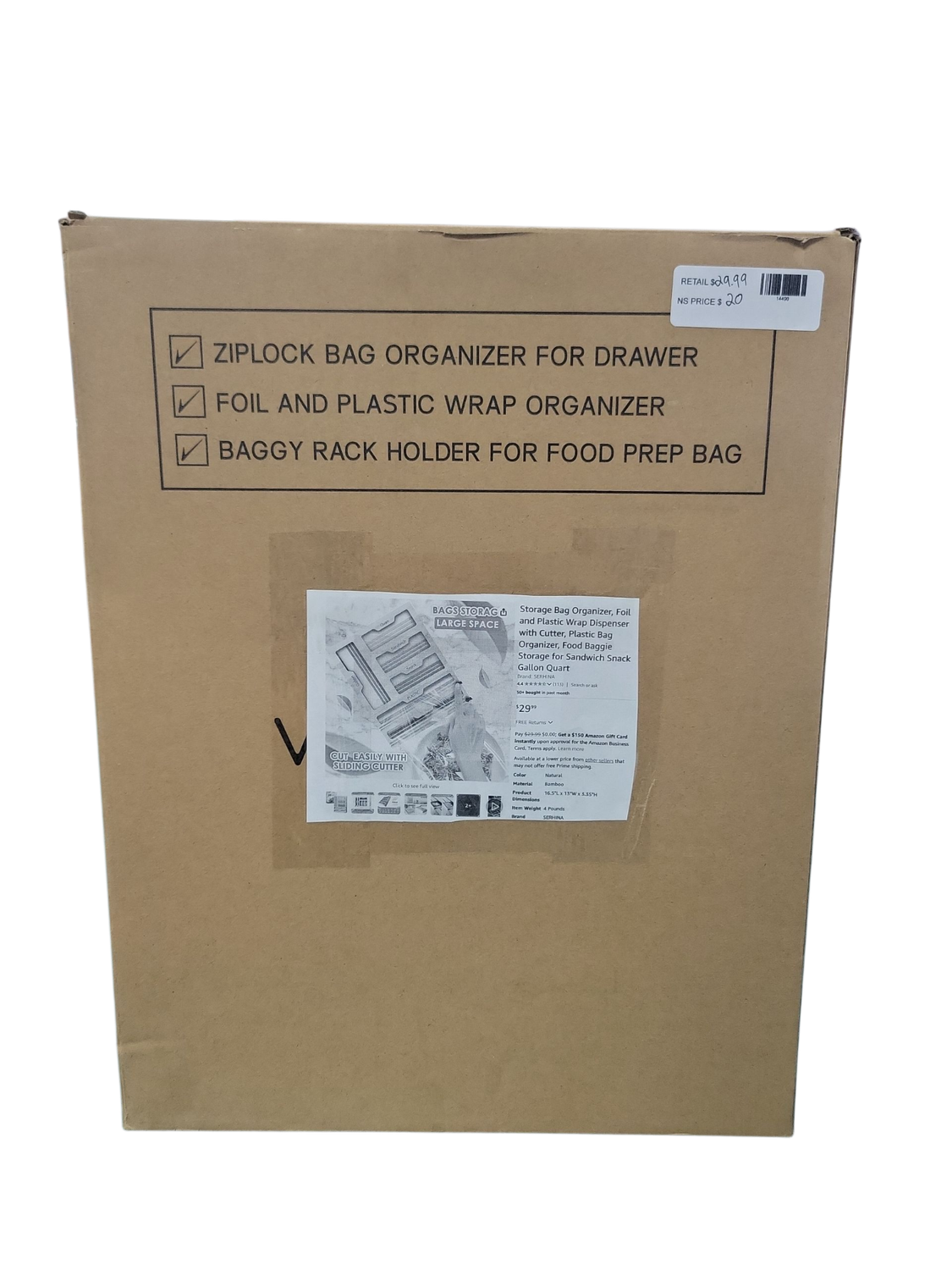Storage Bag Organizer, Foil and Plastic Wrap Dispenser with Cutter, Plastic Bag Organizer, Food Baggie Storage for Sandwich Snack Gallon Quart