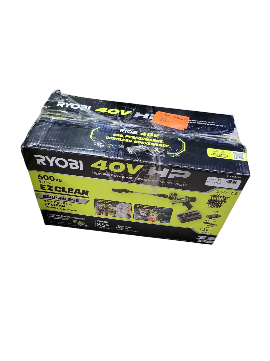 RYOBI 40V HP Brushless EZClean 600 PSI 0.7 GPM Cordless Battery Cold Water Power Cleaner with 2.0 Ah Battery and Charger RY124052K    .