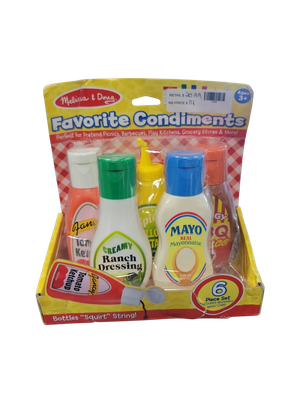 Melissa &amp; Doug 5-Piece Favorite Condiments Play Food Set Play Ketchup and Mustard Bottles, Pretend Food Set for Kids Ages 3+