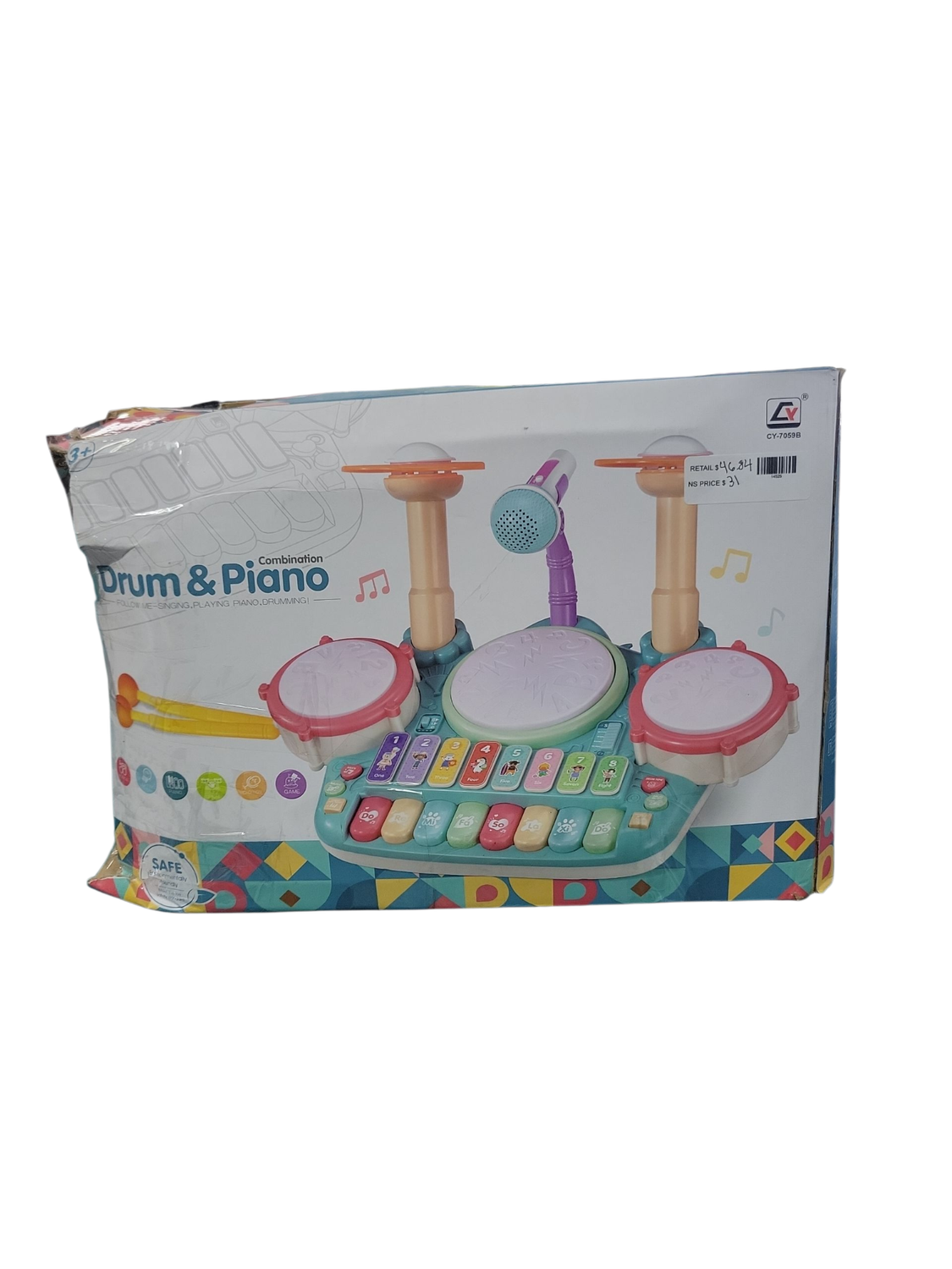 Botrong Kids Drum Set for Toddlers 1-3, with Piano Keyboard Xylophone Microphone Drum Set
