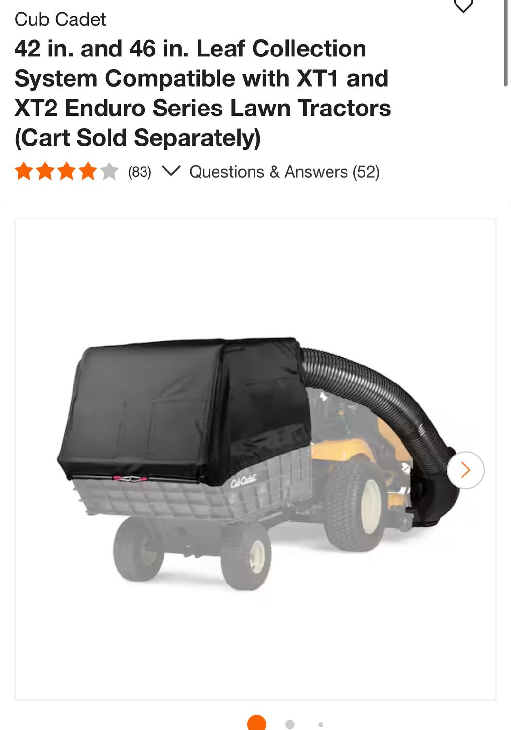Cub Cadet 42 in. and 46 in. Leaf Collection System Compatible with XT1 and XT2 Enduro Series Lawn Tractors (Cart Sold Separately) 19A30043100