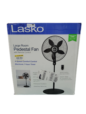 Lasko 20 in. 4 Speed Oscillating Pedestal Fan for Home in Black with 90° Oscillation, Adjustable Height, Timer and Remote S20625