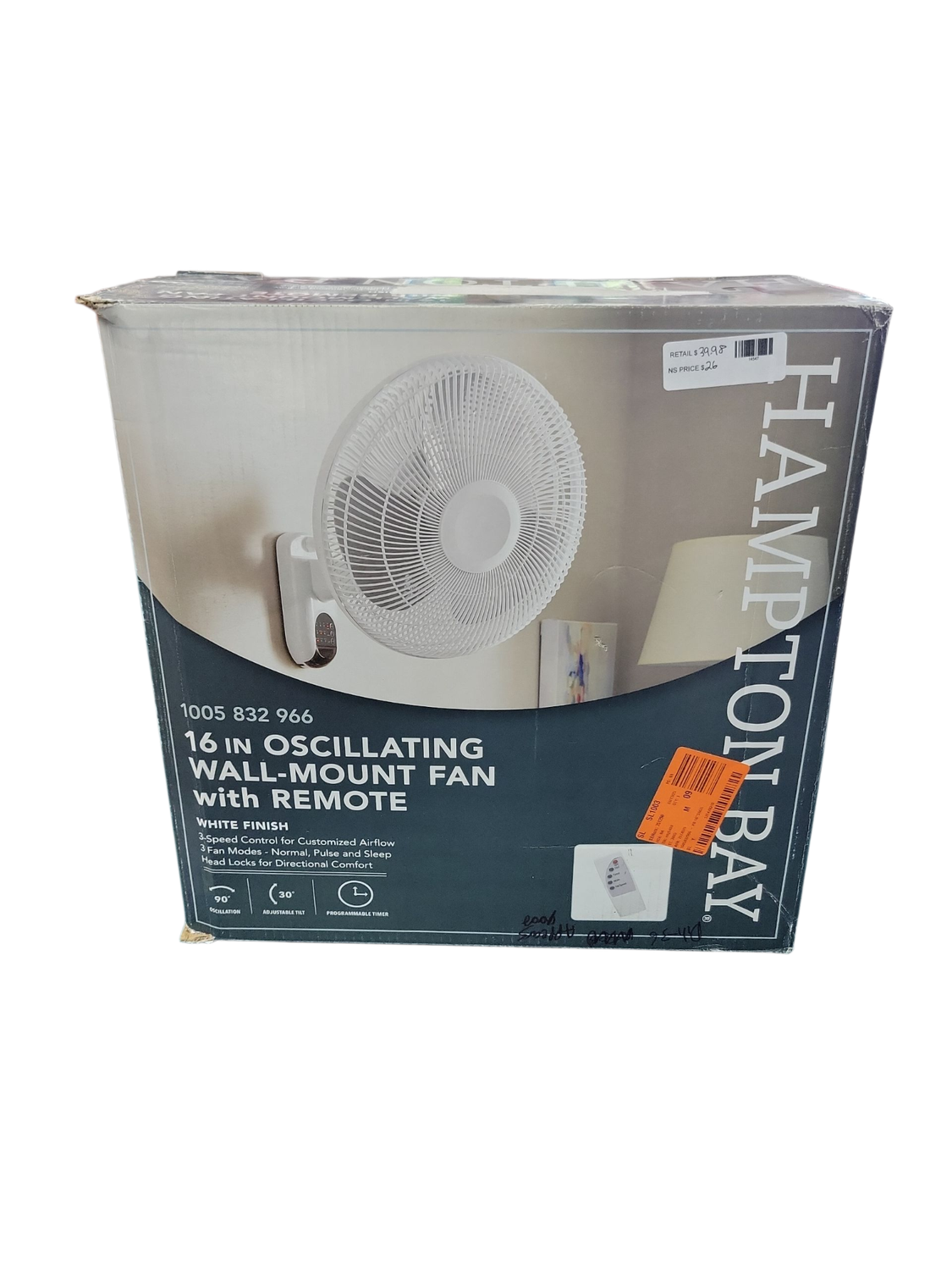 Hampton Bay 16 in. Indoor Wall Mount Fan with Remote WF-16AR