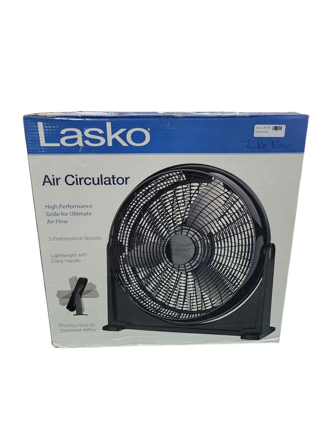 Lasko 20 in. 3 Speed Air Circulator Floor Fan for Home in Black with Wall Mount Option, Full Range Pivoting Head, Carry Handle A20107 .