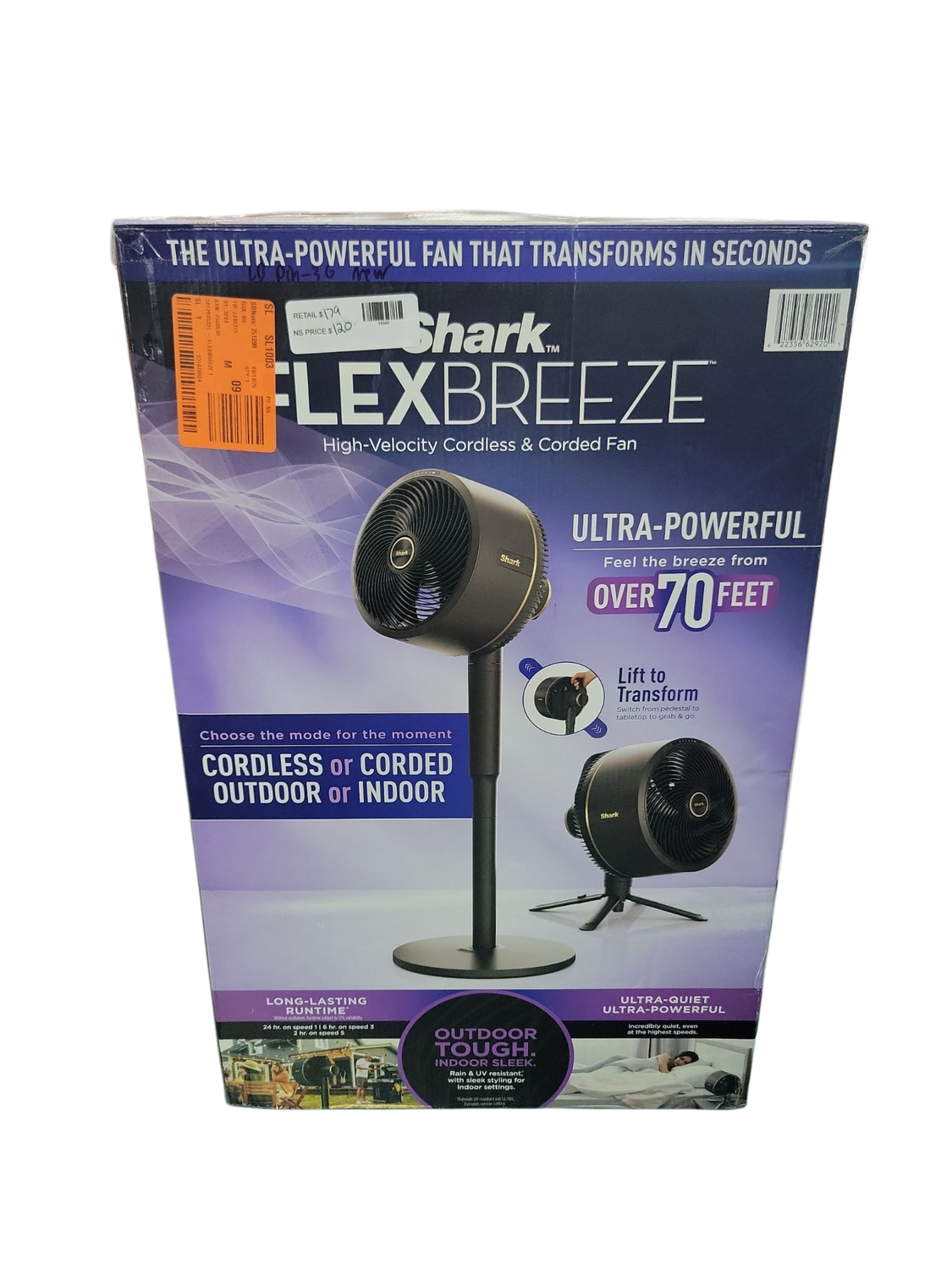 Shark FlexBreeze 13in. Portable 5 Fan Speeds Pedestal Fan in Dark Grey with Up to 24 hours of Cordless Runtime FA202 .