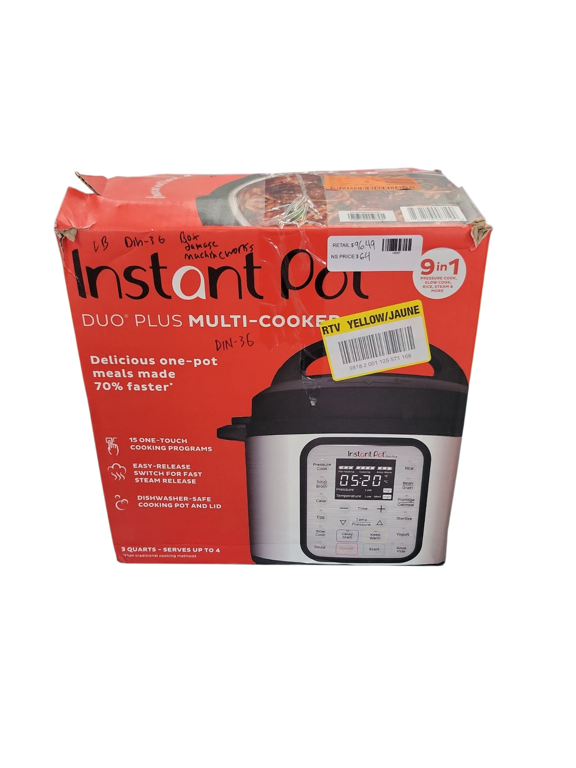 Instant Pot 3 qt. Stainless Steel/Black Duo Plus Mini Electric Multi-Use Pressure Cooker 110-0039-01