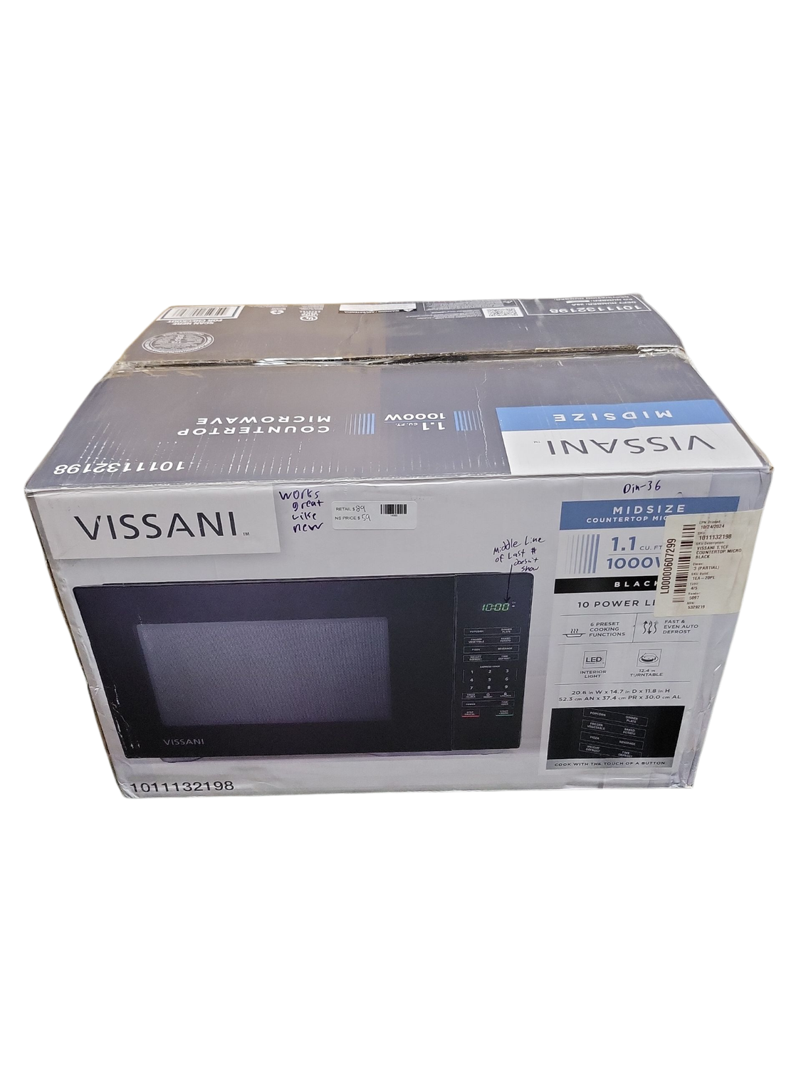 Vissani 1.1 cu. ft. Countertop Microwave Oven in Black HVM1110B3