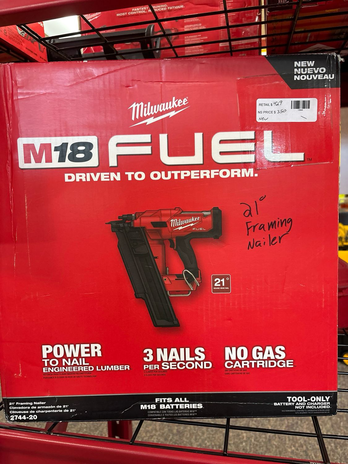 Milwaukee M18 FUEL 3-1/2 in. 18-Volt 21-Degree Lithium-Ion Brushless Cordless Framing Nailer (Tool-Only) 2744-20