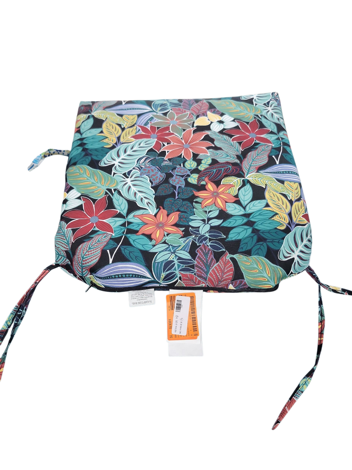 Hampton Bay 20 in. W x 20 in. D Universal Outdoor Seat Pad in Black Tropical HQ0QE06B-9D6