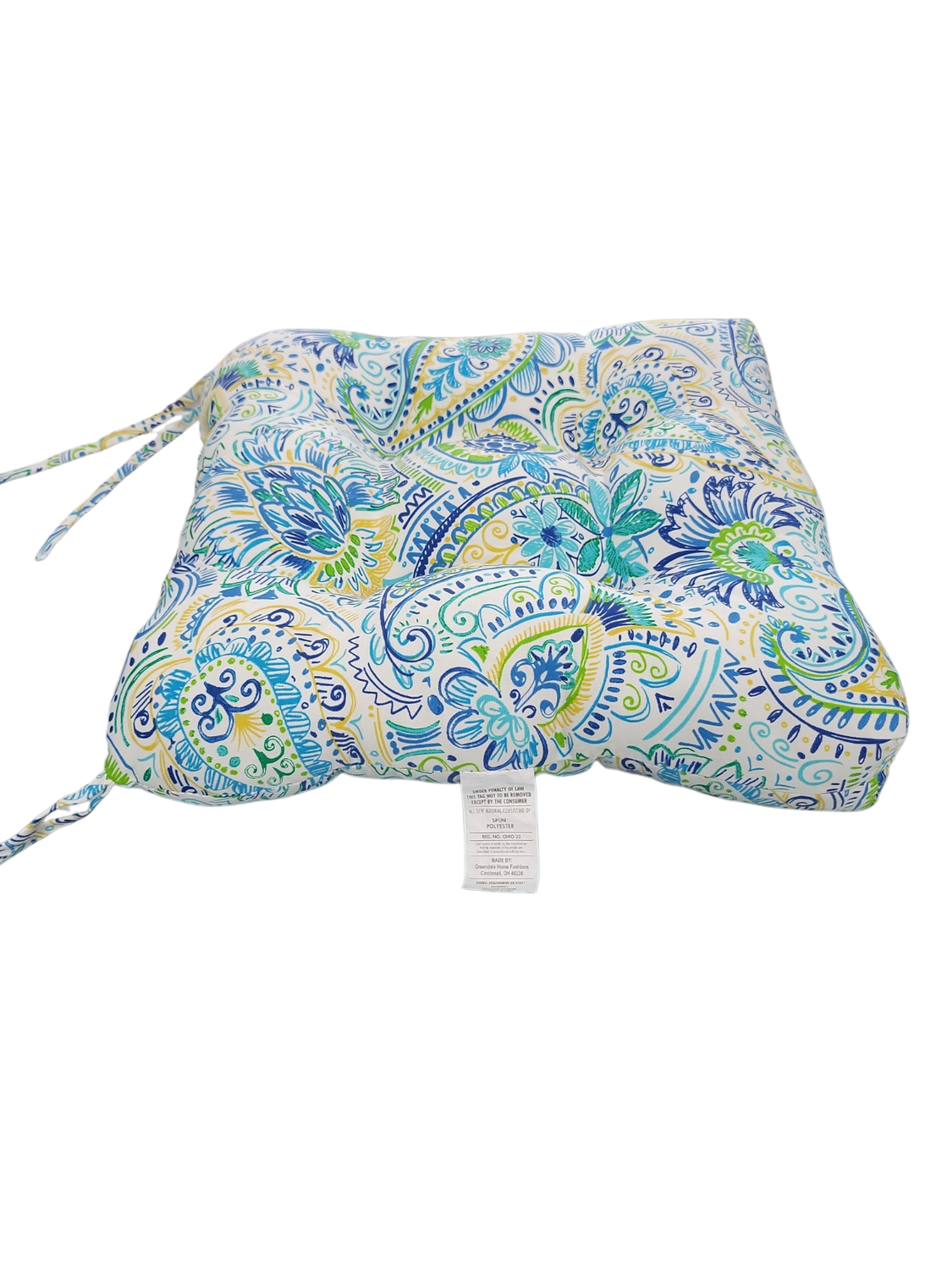 Greendale Home Fashions Painted Paisley Baltic Square Tufted Outdoor Seat Cushion OC4800-BALTIC