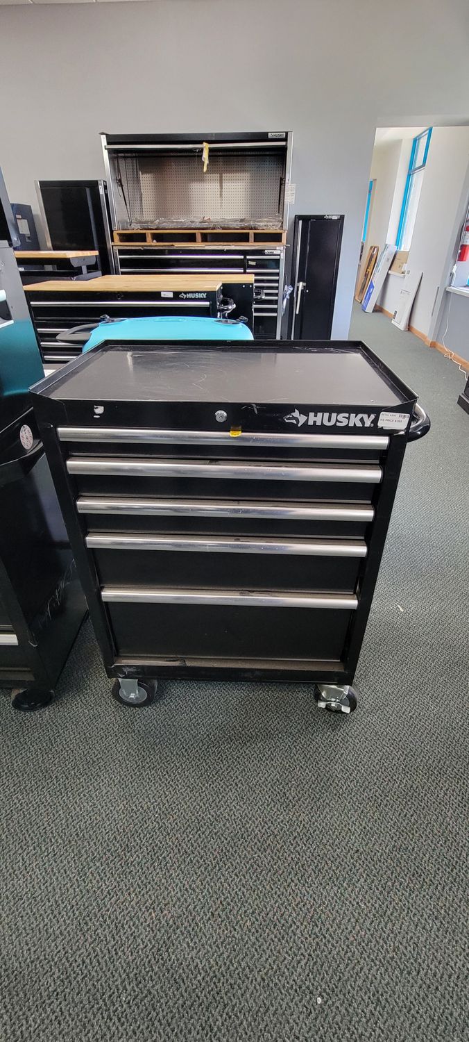Husky Tool Storage 27 in. W x 18 in. D 5-Drawer Gloss Black Rolling Tool Cabinet H27TR5BLK .