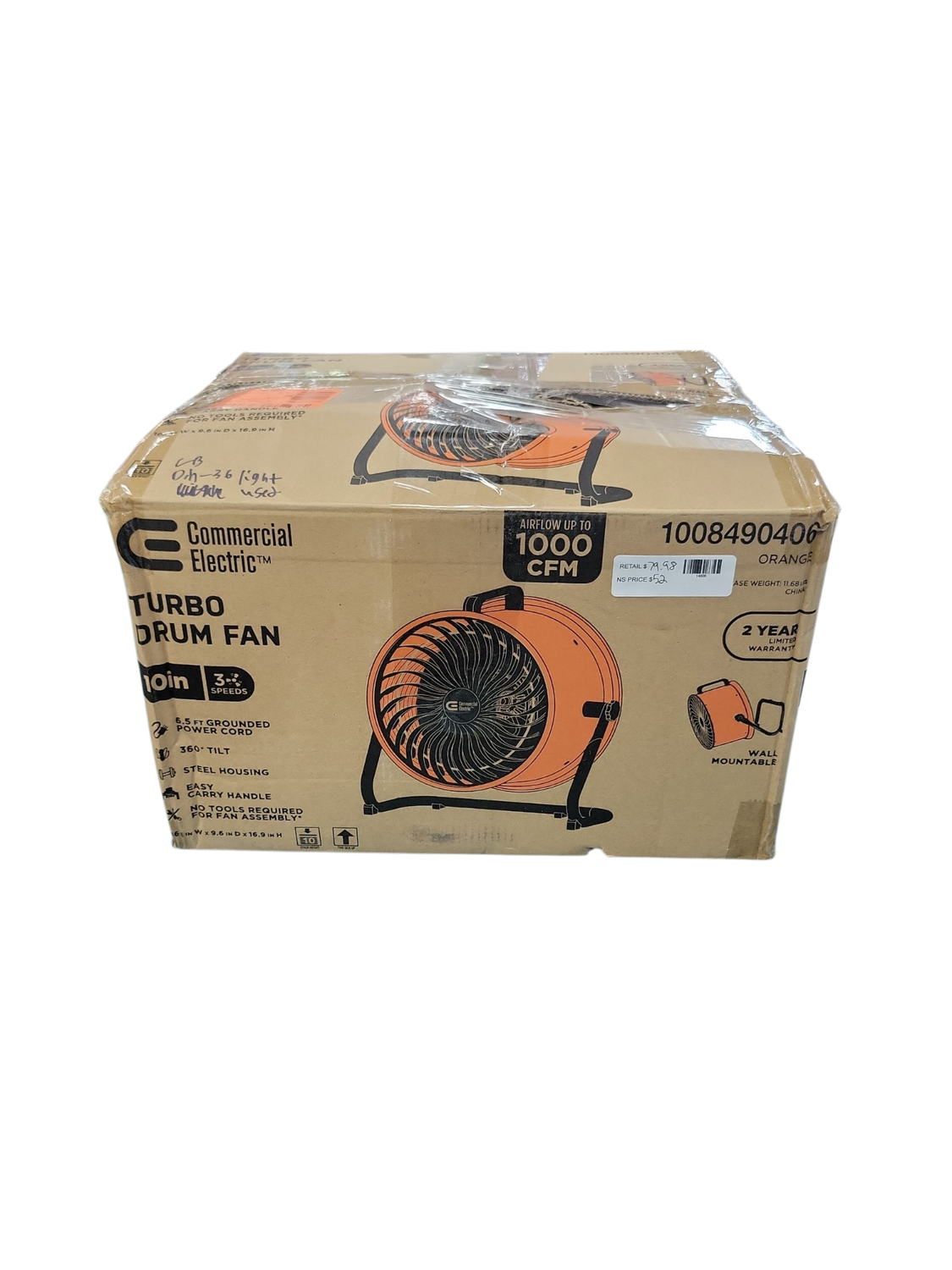 Commercial Electric 10 in. 3-Speed High Velocity Turbo Fan SFD-250B