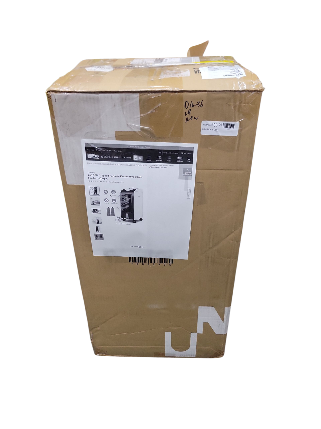 Costway 256 CFM 3-Speed Portable Evaporative Cooler Fan for 100 sq.ft. BXD3667