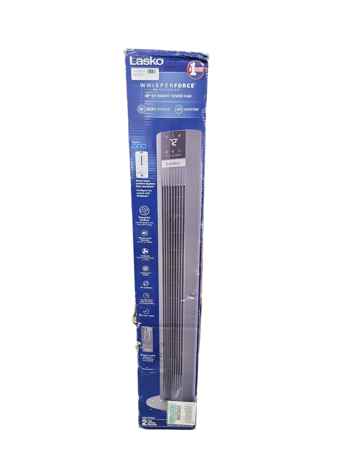 Lasko Xtra Air 48 in. 12-Speed Smart Tower Fan in Gray w/ DC Motor, Works w/ Alexa, Google, Whisper Quiet, Remote, 12 in. Dia TDC487S .
