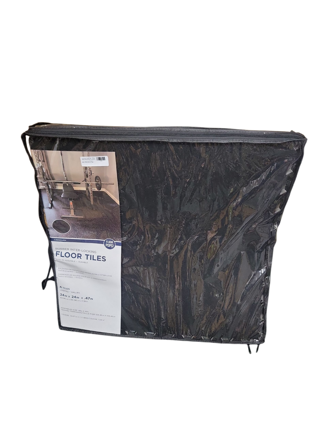 FloorPops Obsidian Black 24 in. W x 24 in. L x 0.47 in. Thick Rubber Interlocking Exercise Floor Tiles (4 tiles/case) FPR4270
