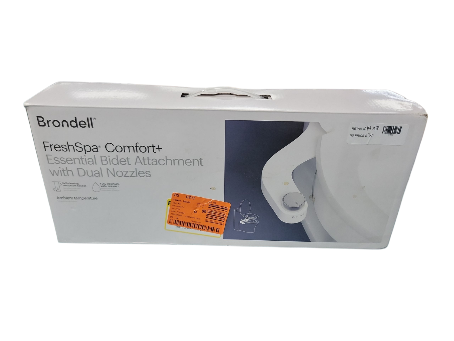 Brondell FreshSpa Comfort+ Ambient Temperature Non-Electric Bidet Attachment in White FSR-15
