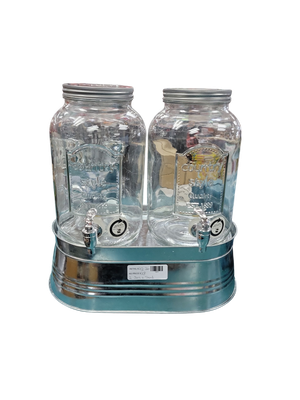 Style Setter Classic Farmhouse Set of 2-1 Gal. Clear, Cold Beverage Glass Dispenser with Bucket Stand and Leak Proof Acrylic Spigot 410418-RB