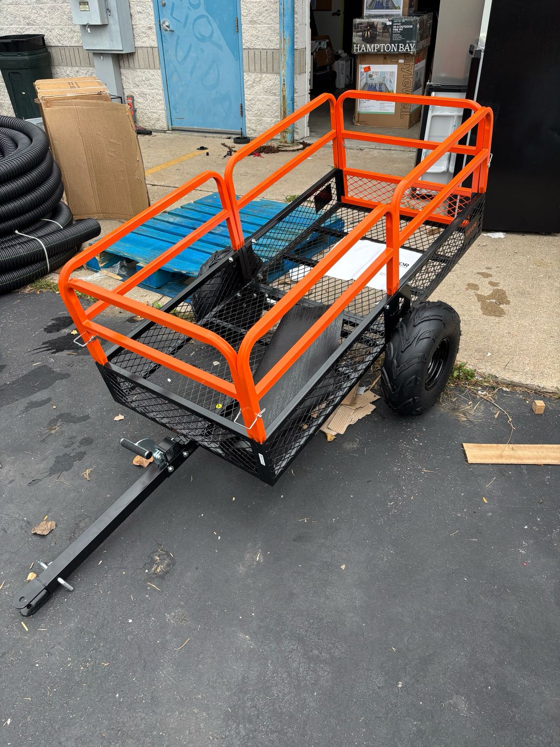 VEVOR 1600 lbs. Garden Utility Trailer, Tow-Behind Steel Dump Cart with Removable Panel, 22 cu. ft. Steel Garden Cart