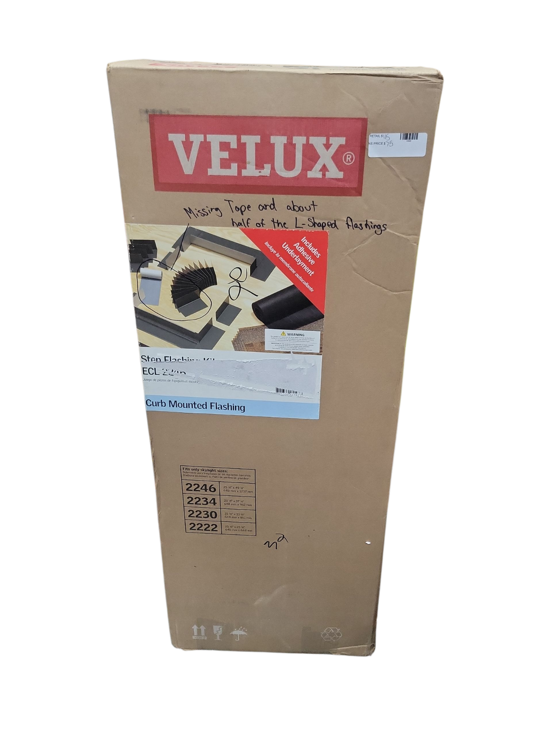 VELUX 2222, 2230, 2234, 2246 Low-Profile Flashing with Adhesive Underlayment for Curb Mount Skylight ECL 2246 0000C