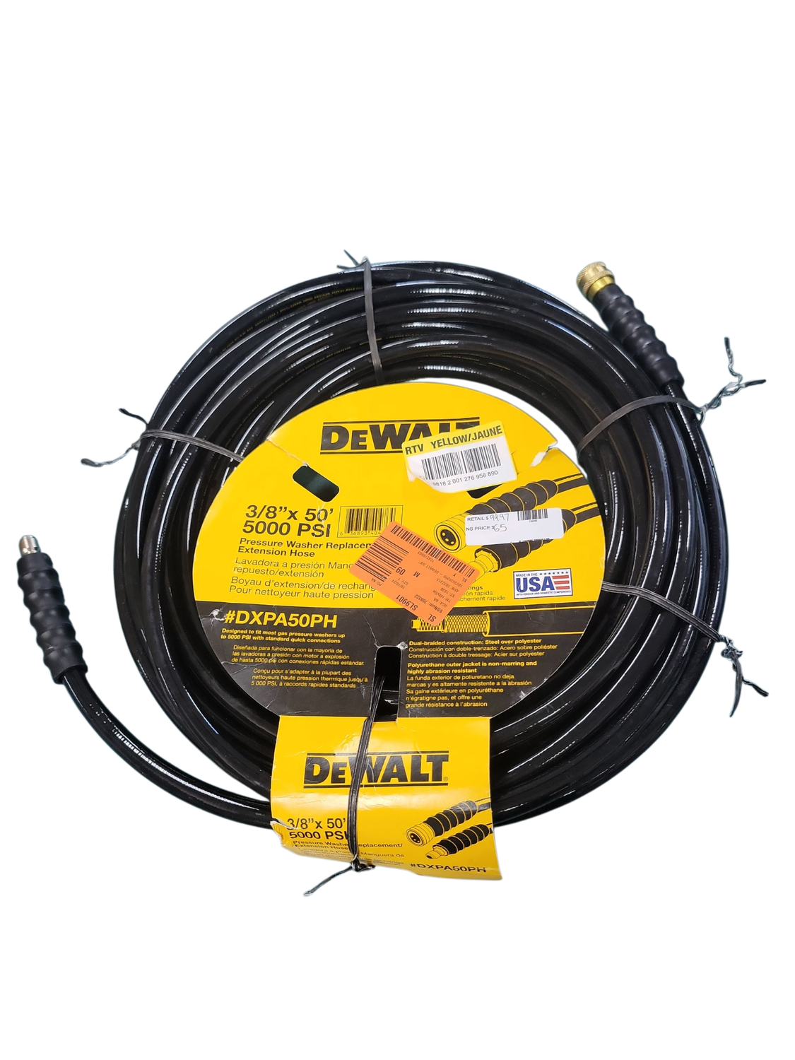 DEWALT 3/8 in. x 50 ft Replacement/Extension Hose for Cold Water 5000 PSI Pressure Washers DXPA50PH   .