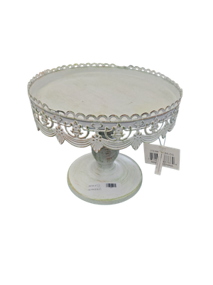 Litton Lane 9 in. H White Decorative Cake Stand with Lace Inspired Edge