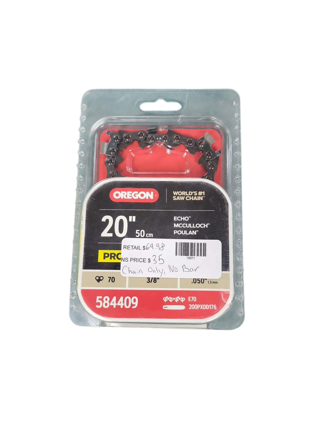 Oregon 20 in. Chainsaw Bar and E70 Chain, Fits Echo, Poulan and McCulloch 20D176E70-23