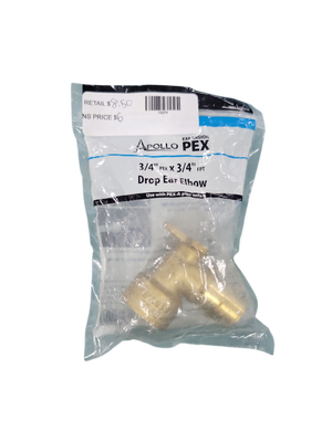 Apollo 3/4 in. Brass PEX-A Expansion Barb x 3/4 in. Female Pipe Thread Adapter 90-Degree Drop-Ear Elbow EPXDEE34  .