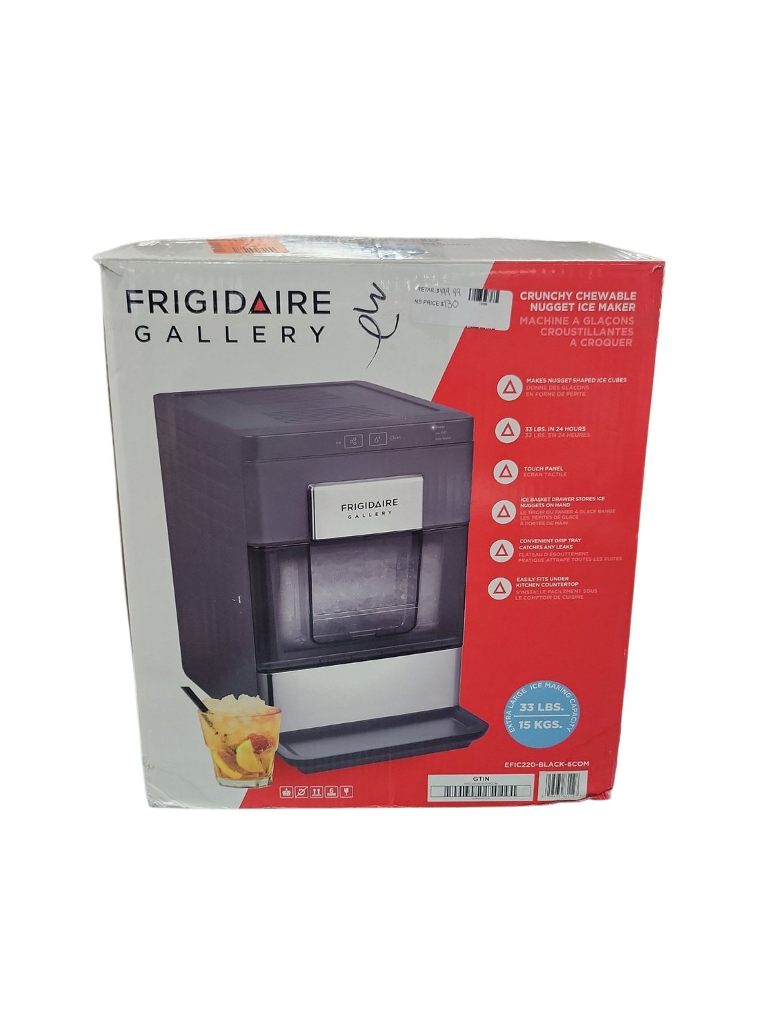 FRIGIDAIRE GALLERY 33 Lb. Countertop Nugget Ice Maker with Touch Controls with Stainless Steel Trim and a Matt Finish EFIC220-BLACK-6COM