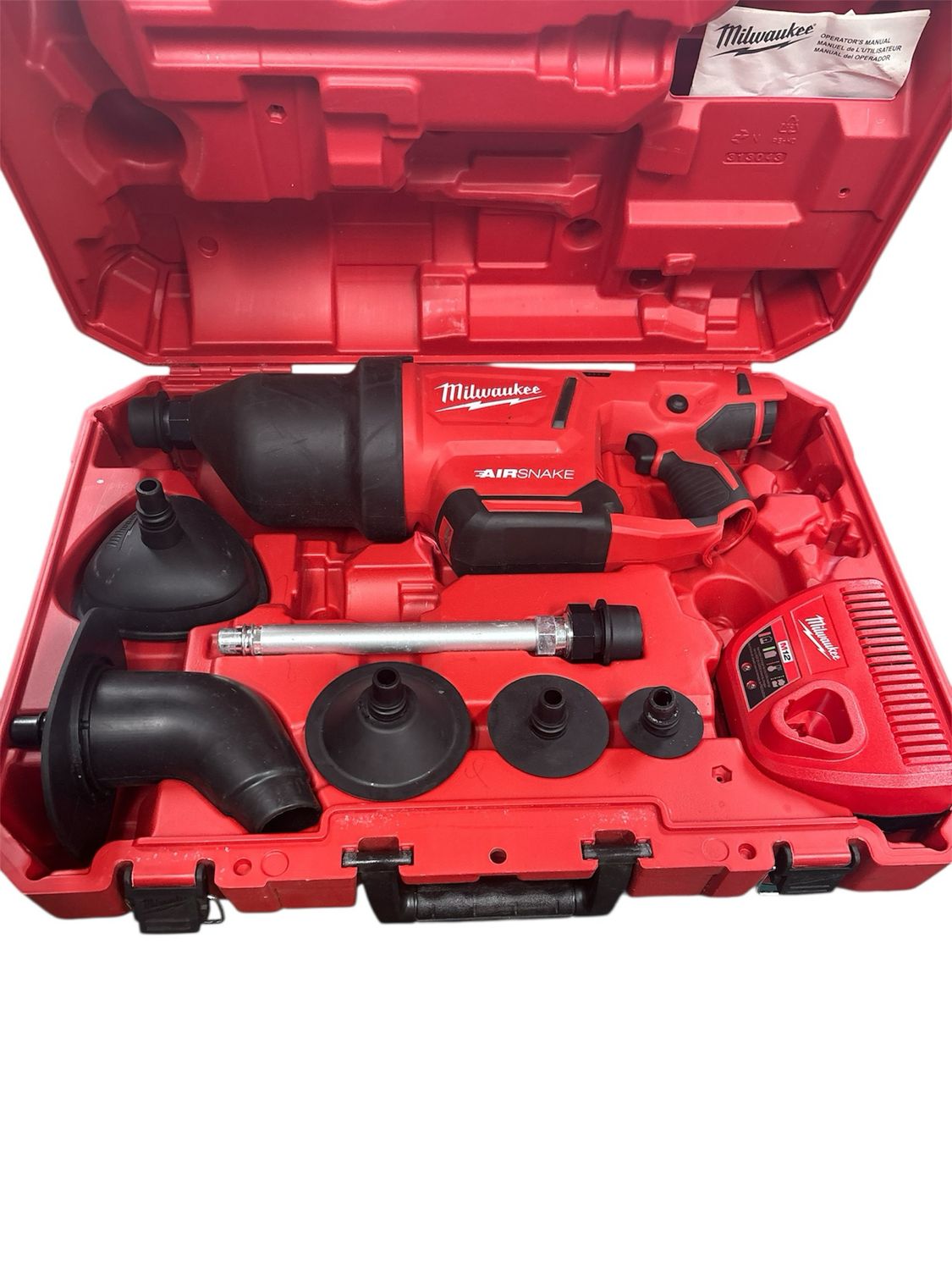 Milwaukee M12 12-Volt Lithium-Ion Cordless Drain Cleaning Airsnake Air Gun Kit  With Toilet Attachments 2572B-21