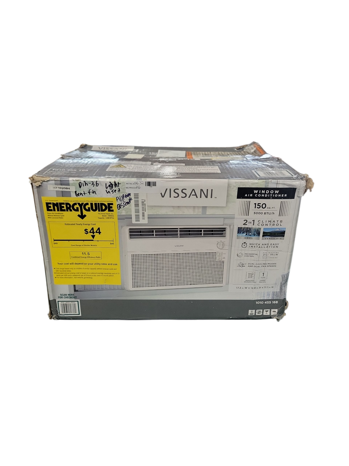 Vissani 5,000 BTU 115-Volt Window Air Conditioner for 150 sq. ft Rooms with Dehumidifier in White VW5024 .