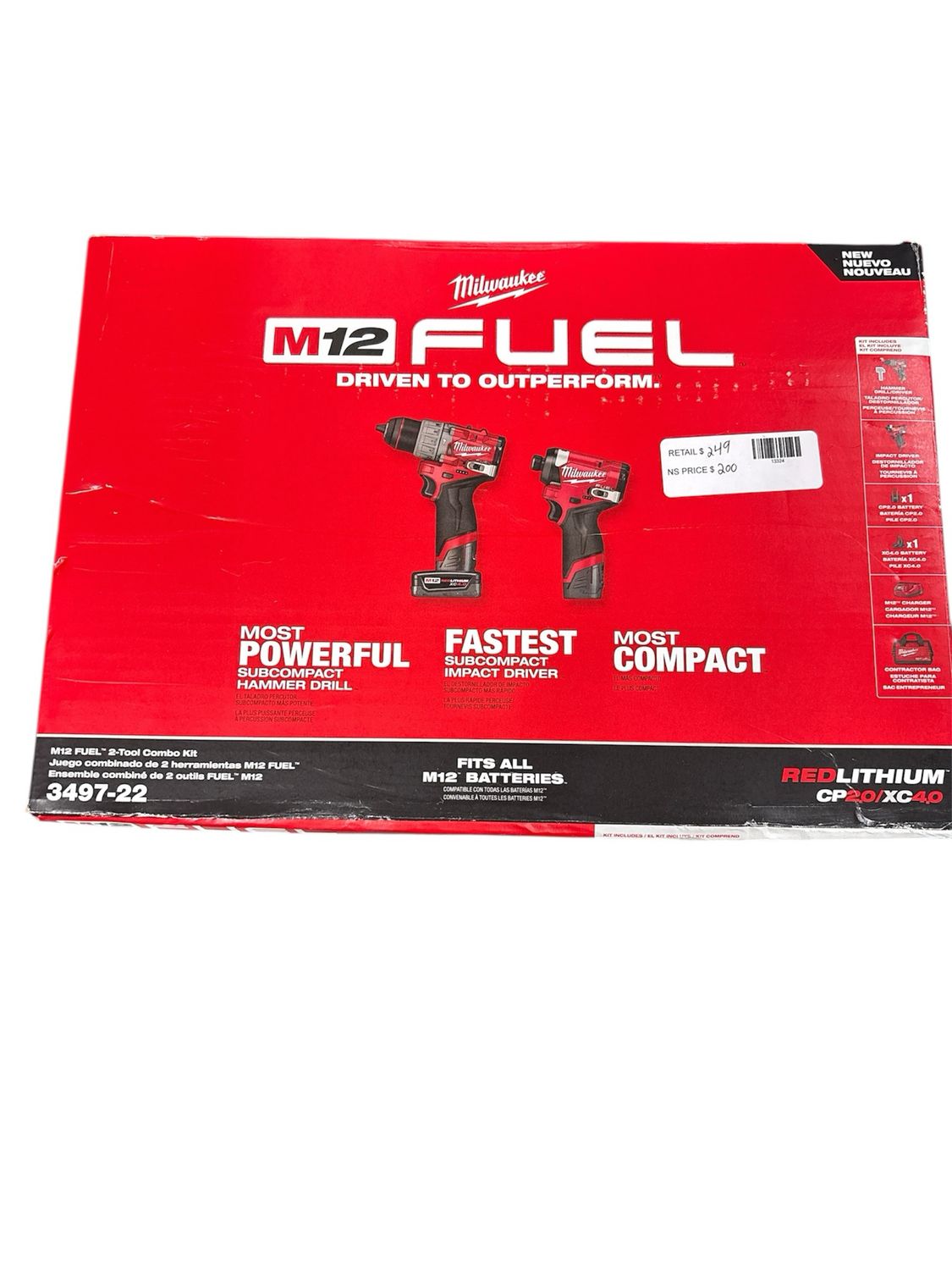 Milwaukee M12 FUEL 12-Volt Lithium-Ion Brushless Cordless Hammer Drill and Impact Driver Combo Kit w/2 Batteries and Bag (2-Tool) 3497-22