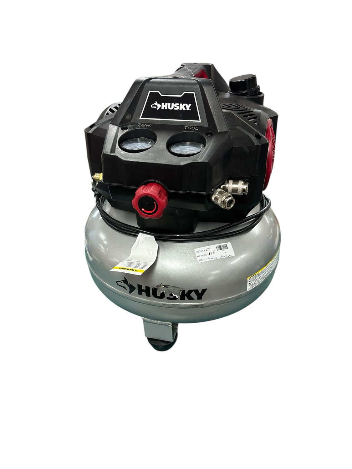 Husky 6 Gal. 150 PSI Portable Electric Oil-Free Quiet Jobsite Pancake Air Compressor with Aluminum Tank and 2-Quick Couplers 3310643