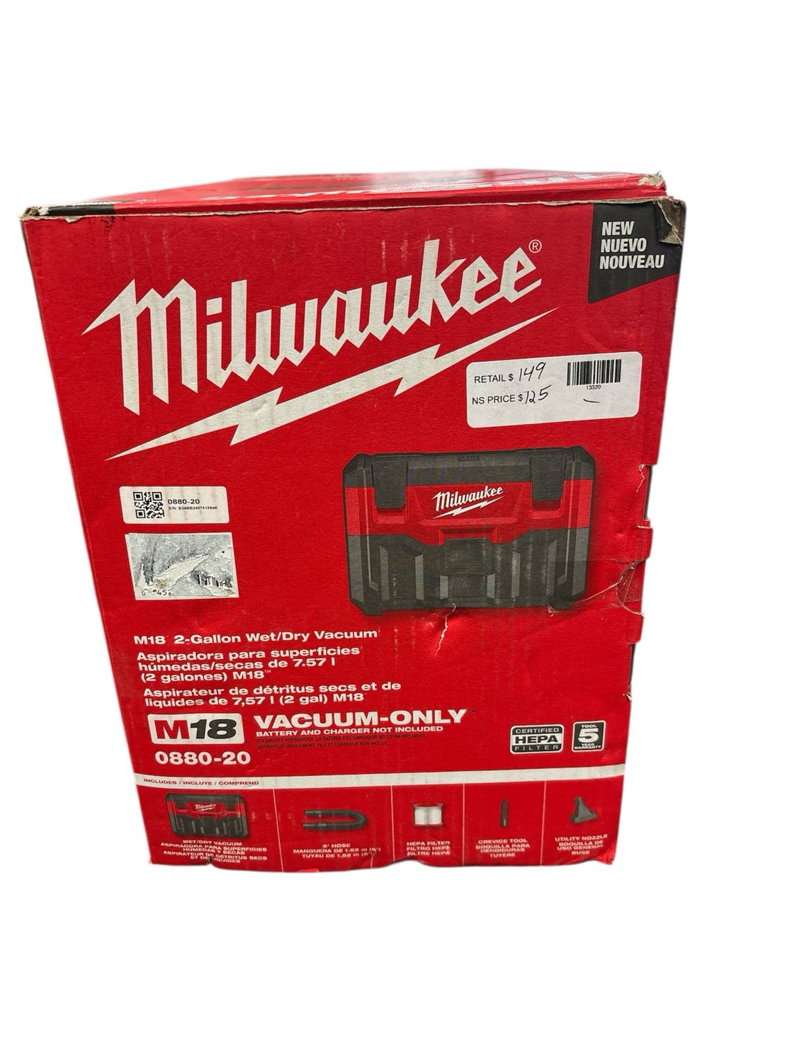 Milwaukee M18 18-Volt 2 Gal. Lithium-Ion Cordless Wet/Dry Vacuum (Vacuum-Only) 0880-20