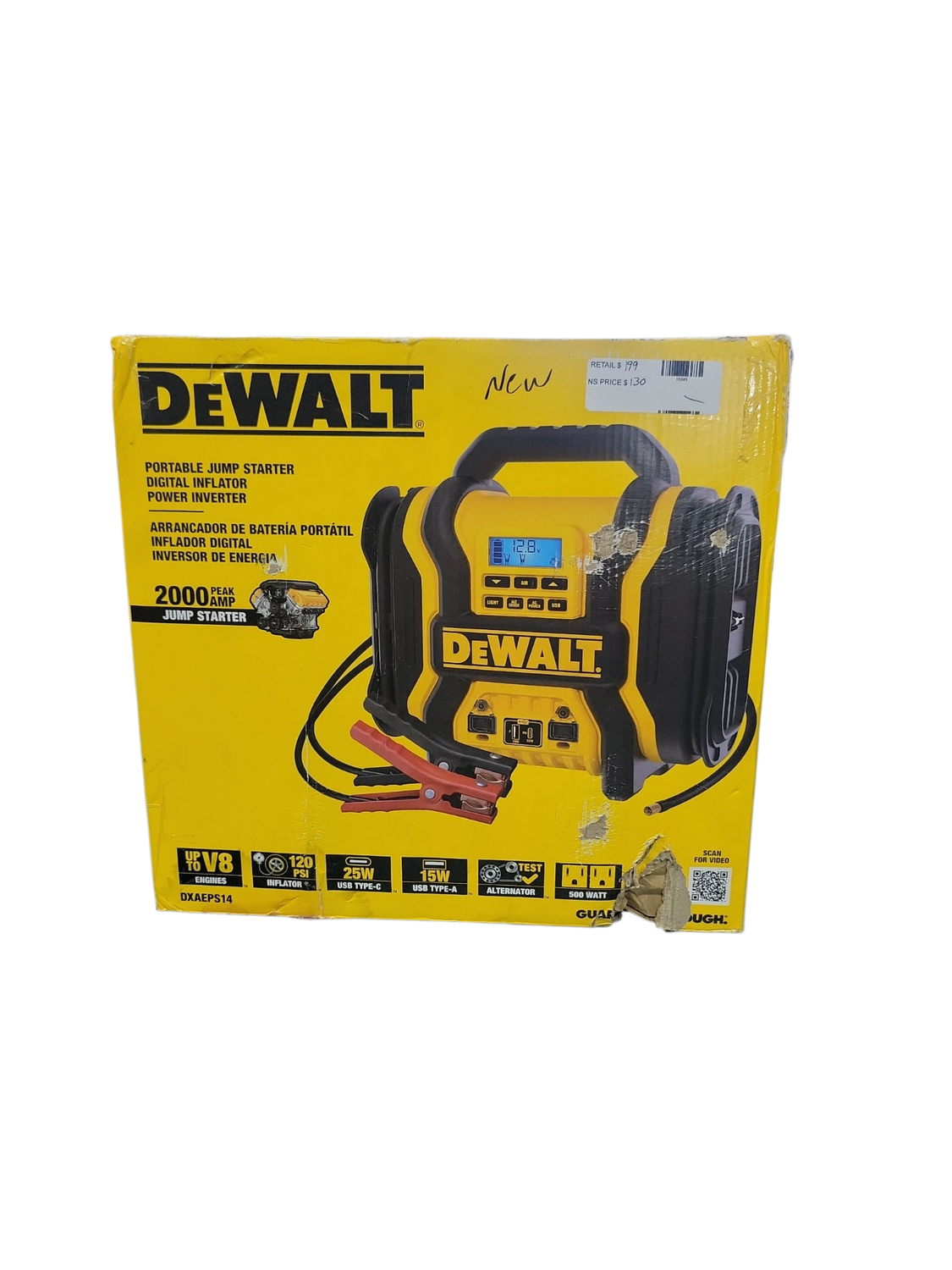 DEWALT Portable Power 2000 Peak Amp Jump Starter w/Digital Compressor DXAEPS14 .