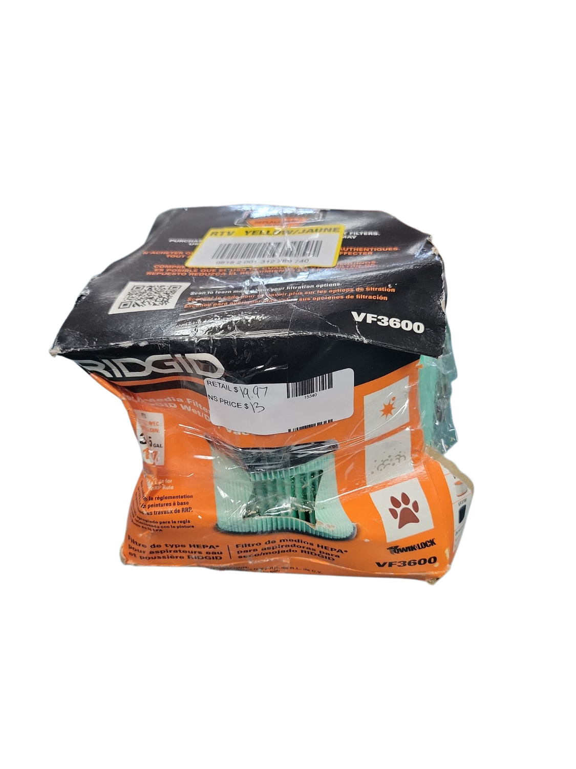 RIDGID Genuine HEPA Material Pleated Shop Vacuum Filter Replacement for Most 3-4.5 Gal. RIDGID Wet Dry Vacs (1-Pack) VF3600