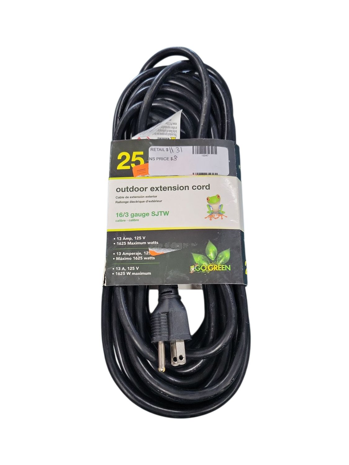 GoGreen Power 25 ft. 16/3 Heavy Duty Extension Cord - Black GG-13725BK