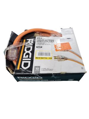 RIDGID 25 ft. 10/4 Heavy Duty Outdoor L14-30 Amp Generator Extension Cord with Lighted End, Orange/Grey 69L14025RGD