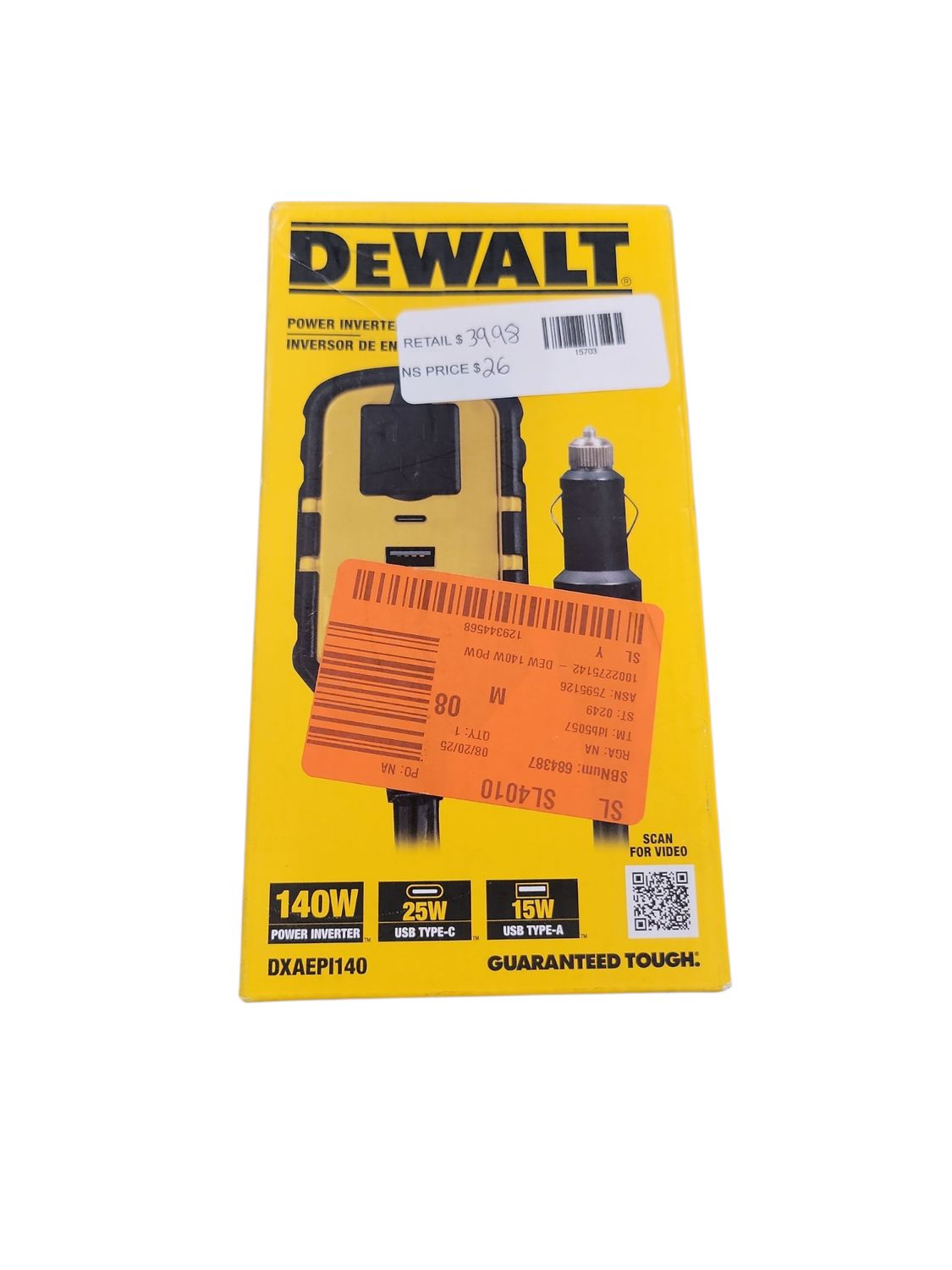 DEWALT 140-Watt Portable Car Power Inverter with Dual USB Ports DXAEPI140