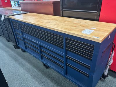 Husky Tool Storage Heavy Duty 84 in. W x 24 in. D Matte Blue Mobile Workbench Cabinet HOTC8422BL2M  .