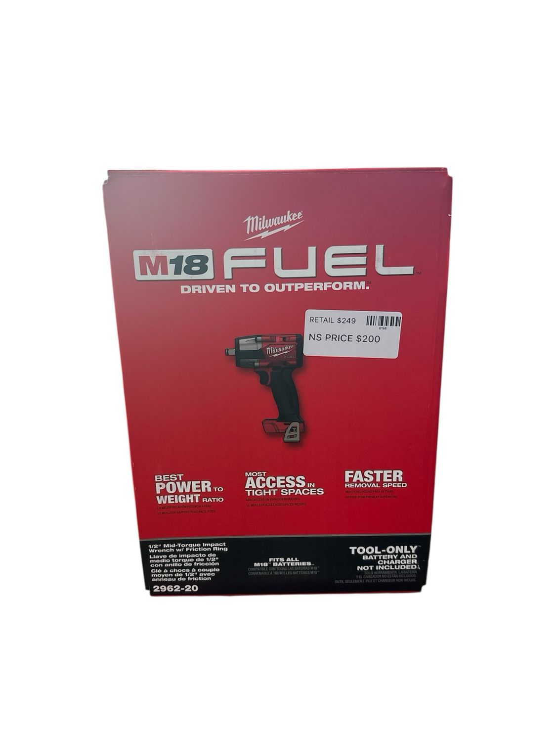 Milwaukee M18 FUEL Gen-2 18V Lithium-Ion Brushless Cordless Mid Torque 1/2 in. Impact Wrench w/Friction Ring (Tool-Only) 2962-20 ..