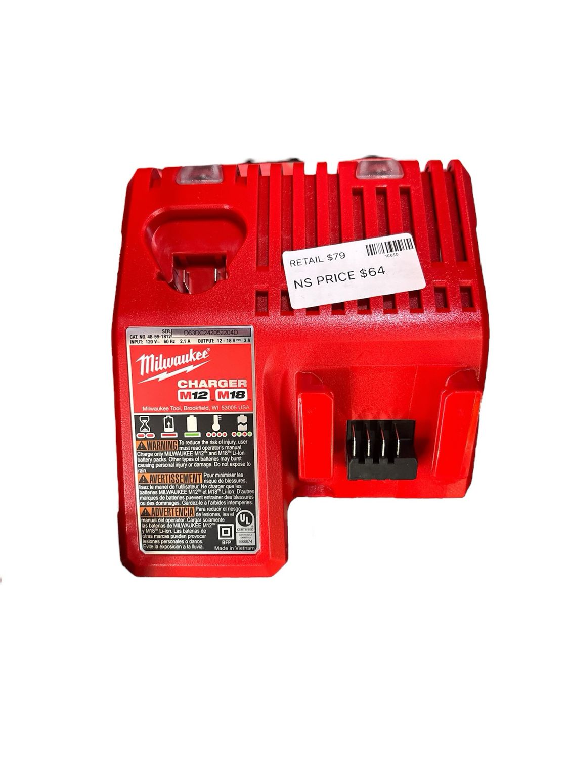 Milwaukee M12 and M18 12-Volt/18-Volt Lithium-Ion Multi-Voltage Battery Charger 48-59-1812 . .. .