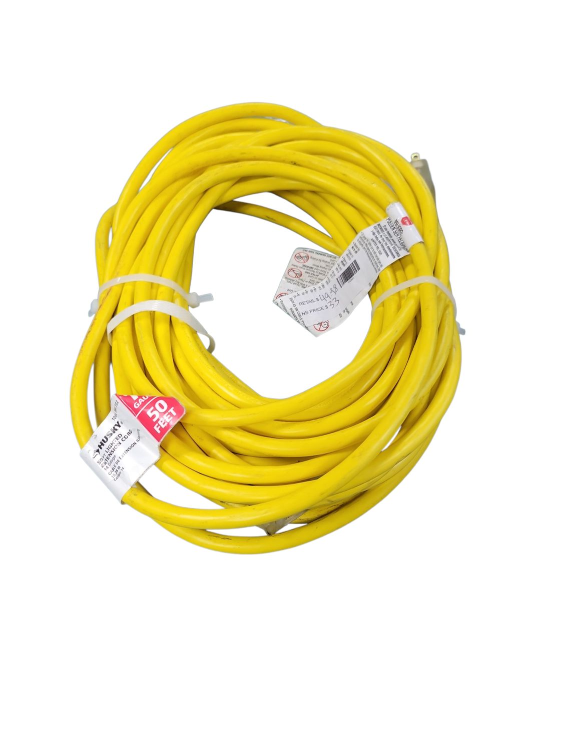 Husky 50 ft. 14/3 Medium Duty Indoor/Outdoor Extension Cord with Lighted End, Yellow 73050HY