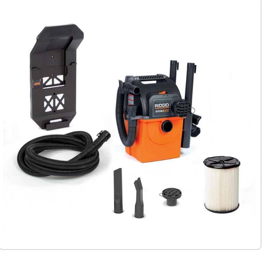RIDGID 5 Gal. 5.0 Peak HP Portable Wall Mount Shop Vacuum Wet Dry Vac with Filter, Two Locking Hoses and Attachments WD5500