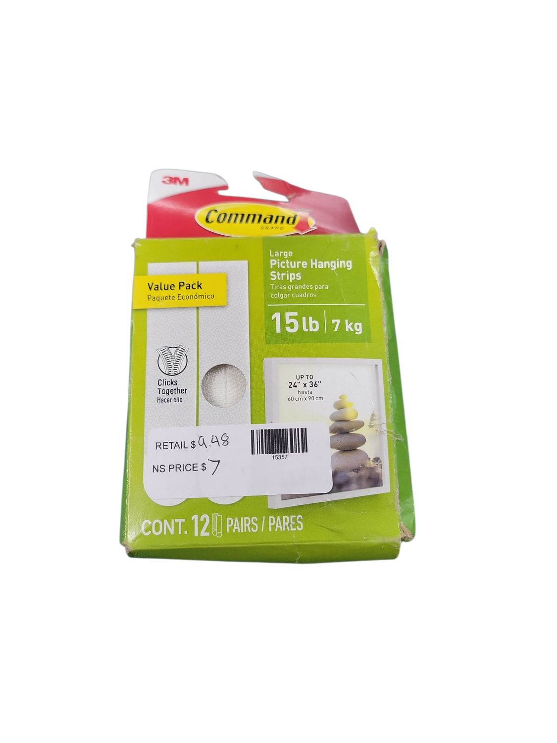Command 15 lb. Large Picture Hanging Strips, White, Damage Free Hanging, 12 Pairs 17206-12ES .