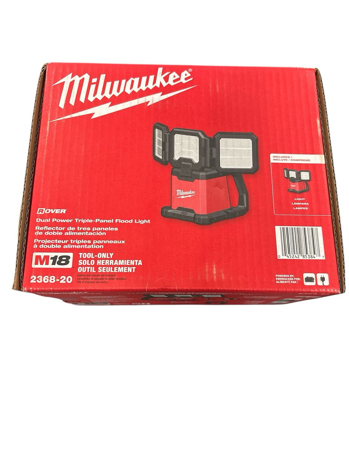 Milwaukee M18 18-Volt Lithium-Ion Cordless 4500 Lumens ROVER Dual Power Triple-Panel Flood &amp; Area Light (Tool-Only) 2368-20 .